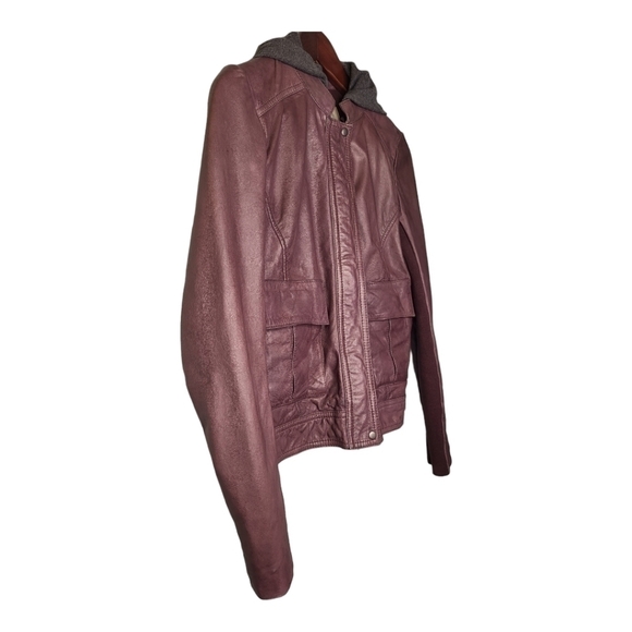 HINGE Leather Hooded Jacket. Ladies Size XS - Picture 3 of 16